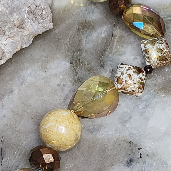 Golden Crystal and Earthy Stone Bead Elegance Necklace - Picture 9 of 12